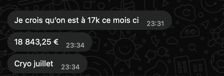 Capture d'écran : Une gérante d'institut sur WhatsApp, juillet 2026 (cryolipolyse)